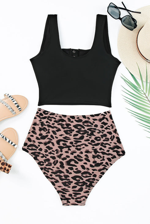 Snap Button Front Tank Style Swim Top