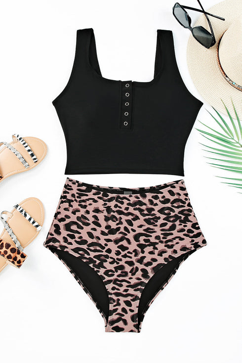 Snap Button Front Tank Style Swim Top