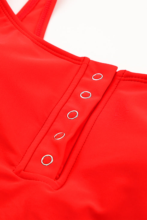 Snap Button Front Tank Style Swim Top