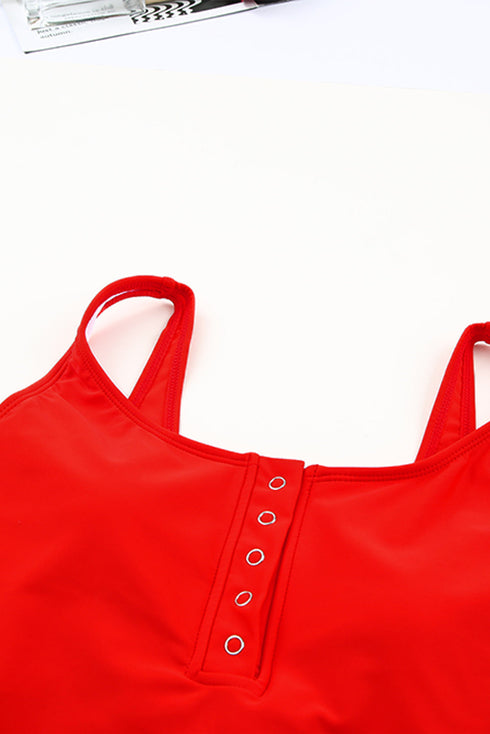 Snap Button Front Tank Style Swim Top