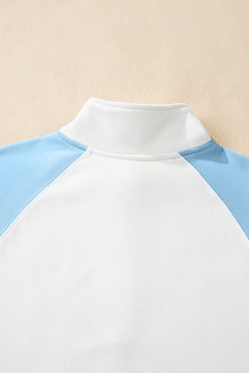 Snap Placket Raglan Sleeve Collared Pullover Sweatshirt