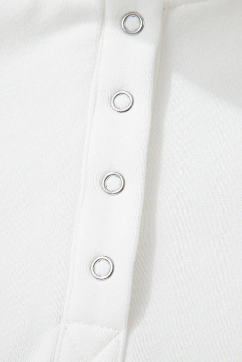 Snap Placket Raglan Sleeve Collared Pullover Sweatshirt