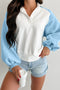 Snap Placket Raglan Sleeve Collared Pullover Sweatshirt