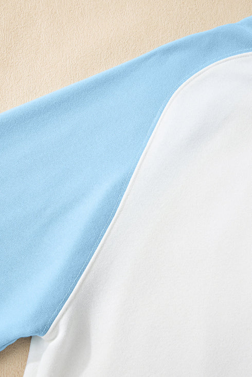 Snap Placket Raglan Sleeve Collared Pullover Sweatshirt
