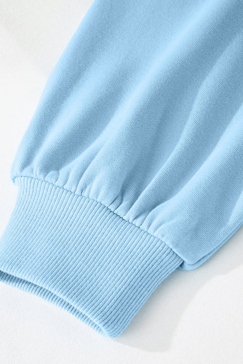 Snap Placket Raglan Sleeve Collared Pullover Sweatshirt