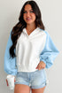 Snap Placket Raglan Sleeve Collared Pullover Sweatshirt