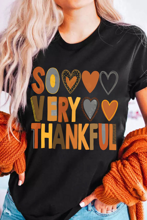 So Very Thankful Heart Print Crewneck Graphic Tee