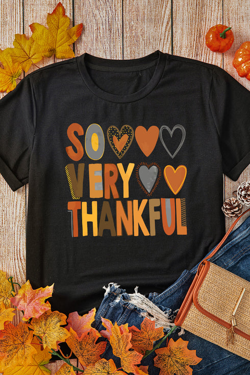 So Very Thankful Heart Print Crewneck Graphic Tee