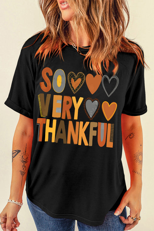 So Very Thankful Heart Print Crewneck Graphic Tee