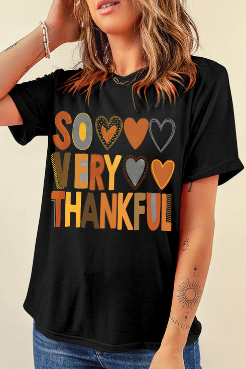 So Very Thankful Heart Print Crewneck Graphic Tee