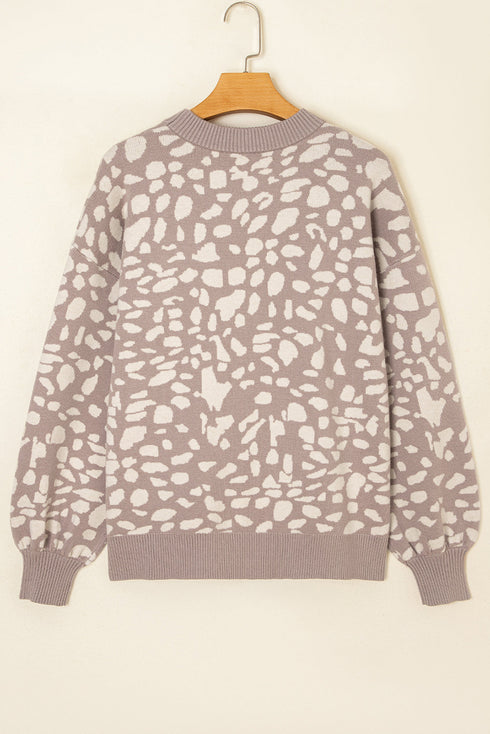 Soft Abstract Print Crew Neck Pullover Sweater