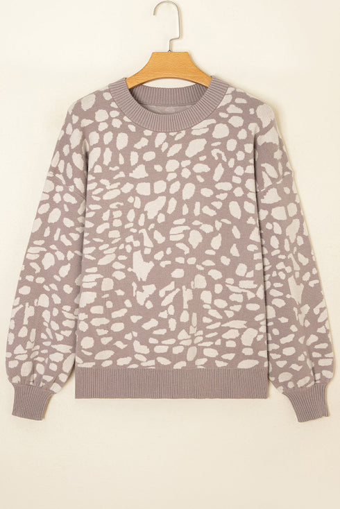 Soft Abstract Print Crew Neck Pullover Sweater