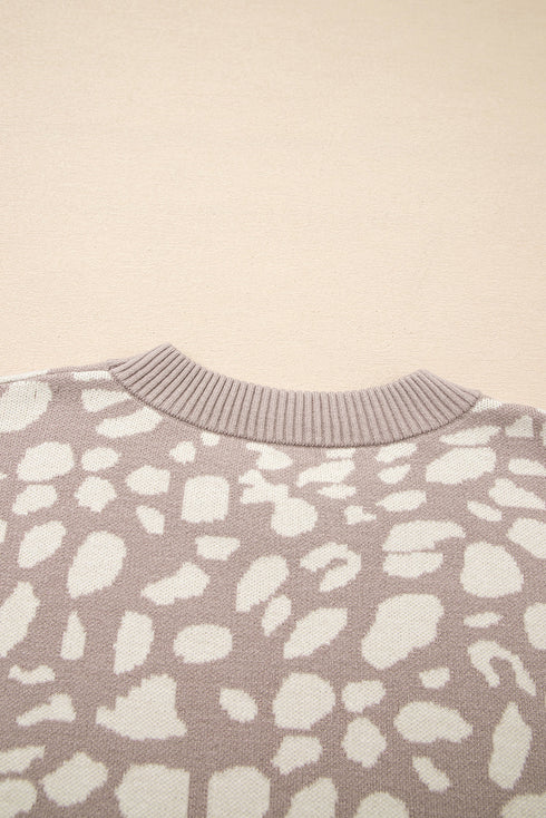 Soft Abstract Print Crew Neck Pullover Sweater