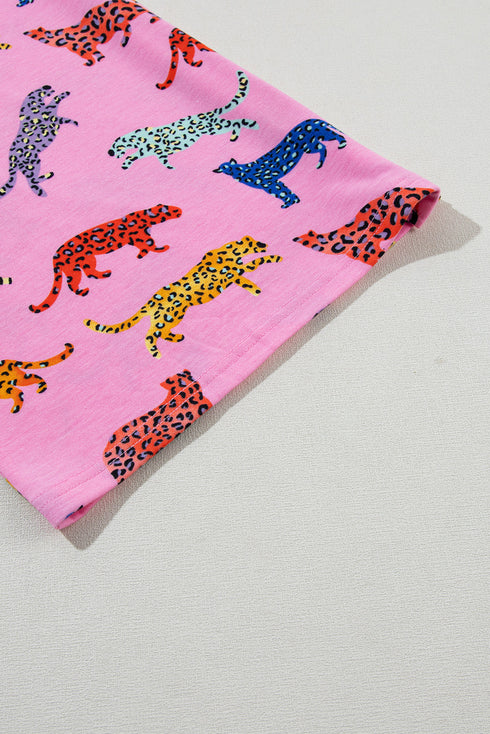 Soft Animal Print Button Front Long Sleeve Pajama Set