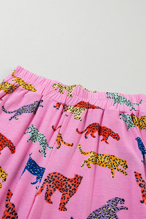 Soft Animal Print Button Front Long Sleeve Pajama Set