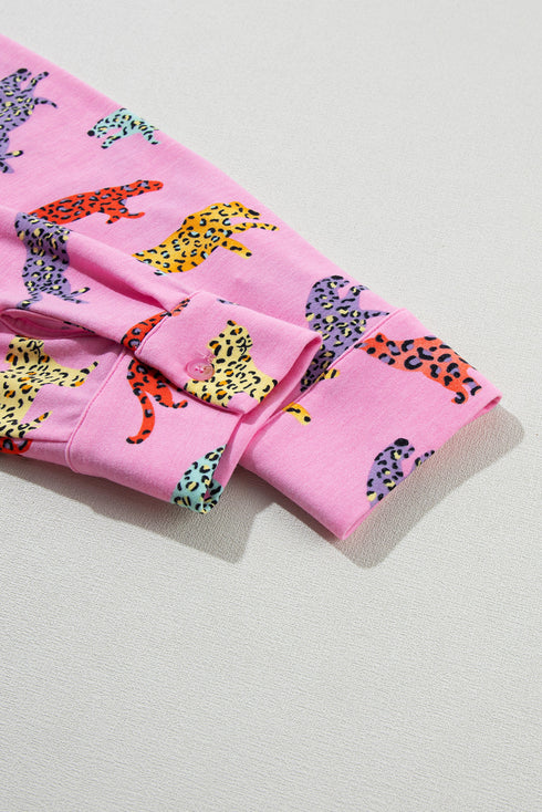 Soft Animal Print Button Front Long Sleeve Pajama Set