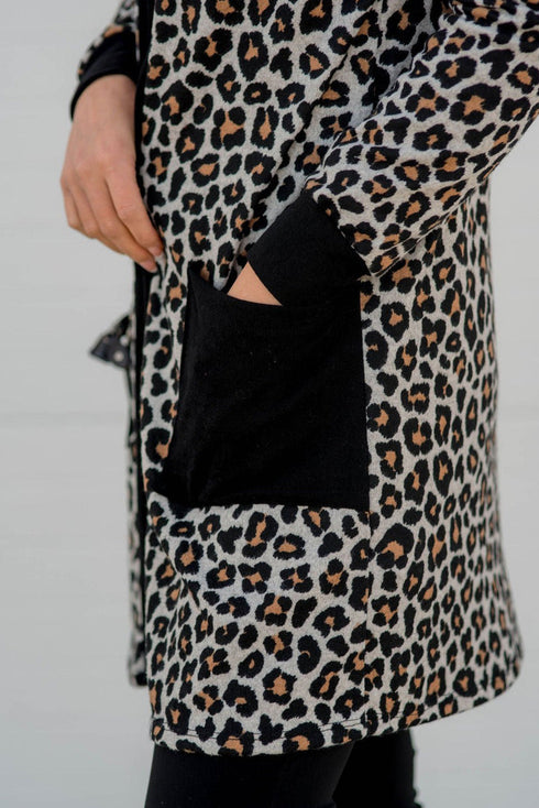 Soft Animal Print Open Front Pocketed Cardigan
