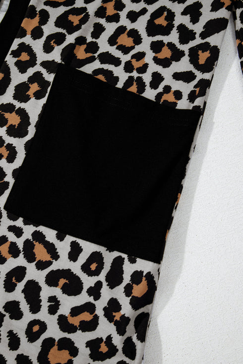 Soft Animal Print Open Front Pocketed Cardigan