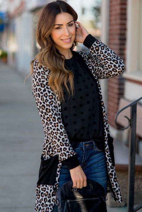 Soft Animal Print Open Front Pocketed Cardigan