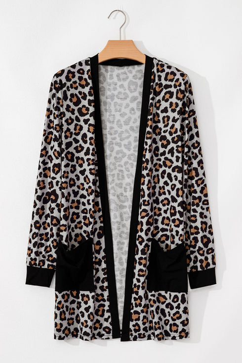Soft Animal Print Open Front Pocketed Cardigan