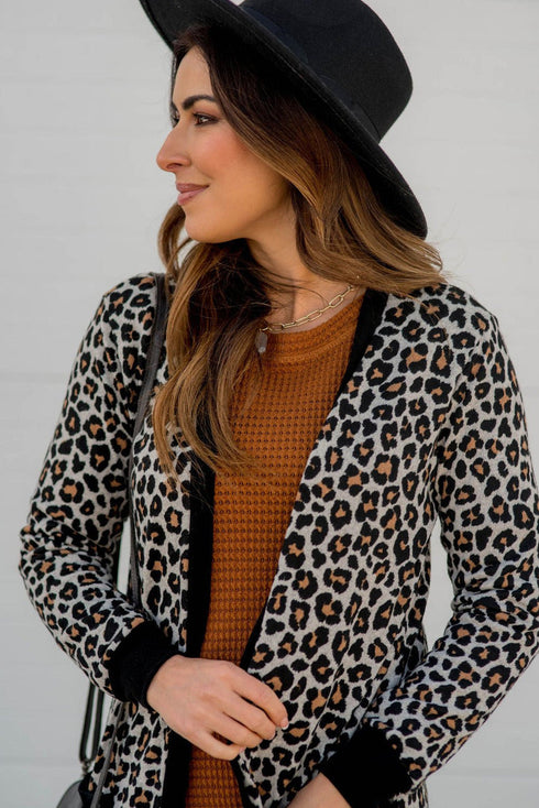 Soft Animal Print Open Front Pocketed Cardigan