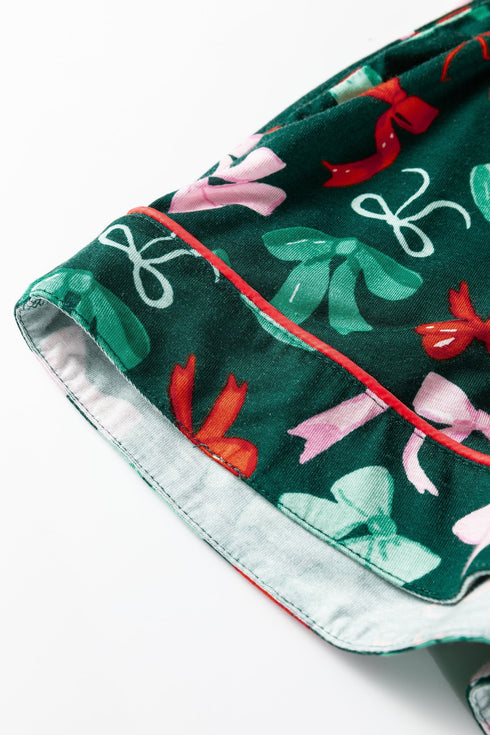 Soft Bow Print Long Sleeve Button Down Pajama Set