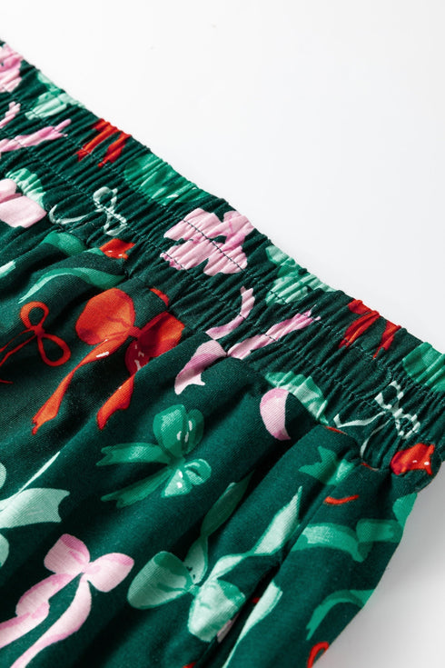 Soft Bow Print Long Sleeve Button Down Pajama Set