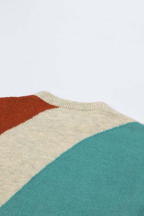 Soft Brushed Knit Diagonal Block Pullover Sweater