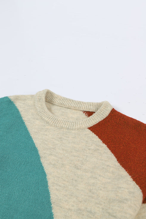 Soft Brushed Knit Diagonal Block Pullover Sweater