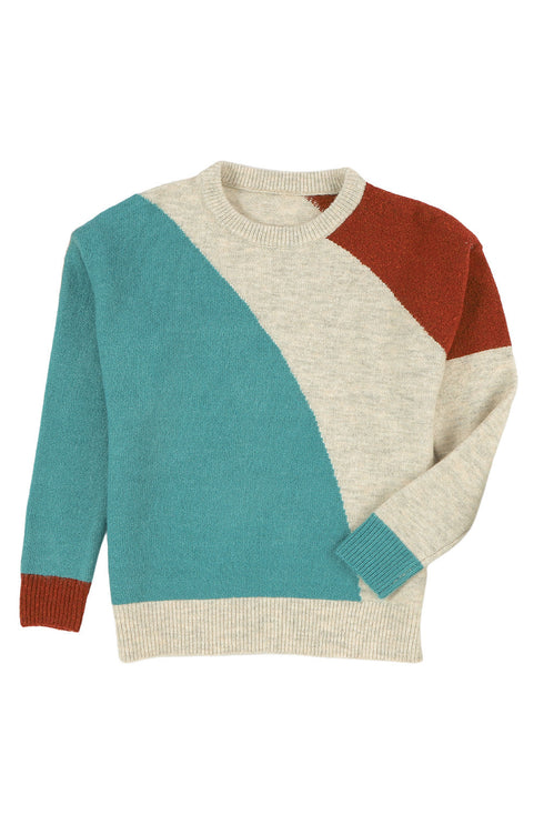 Soft Brushed Knit Diagonal Block Pullover Sweater
