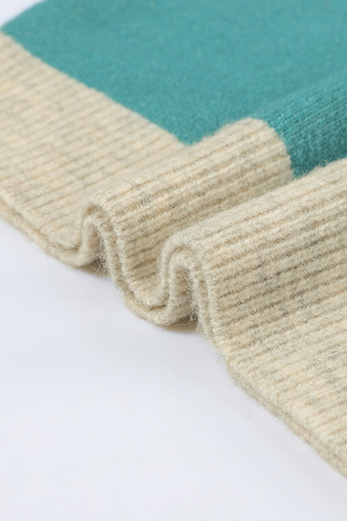 Soft Brushed Knit Diagonal Block Pullover Sweater