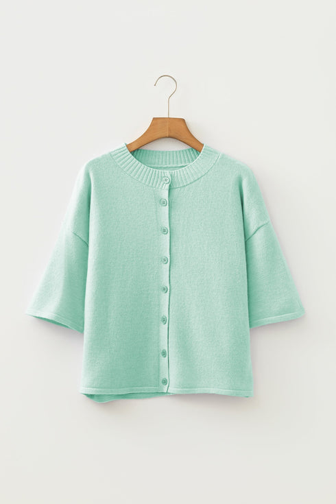 Soft Brushed Knit Elbow Sleeve Button Front Cardigan