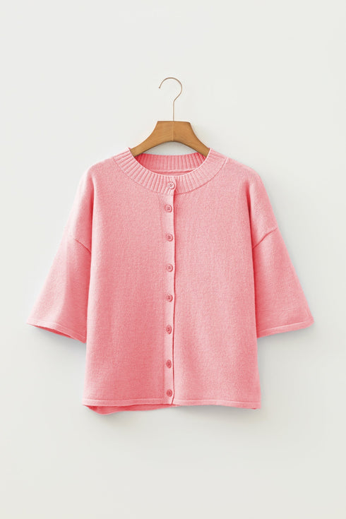 Soft Brushed Knit Elbow Sleeve Button Front Cardigan