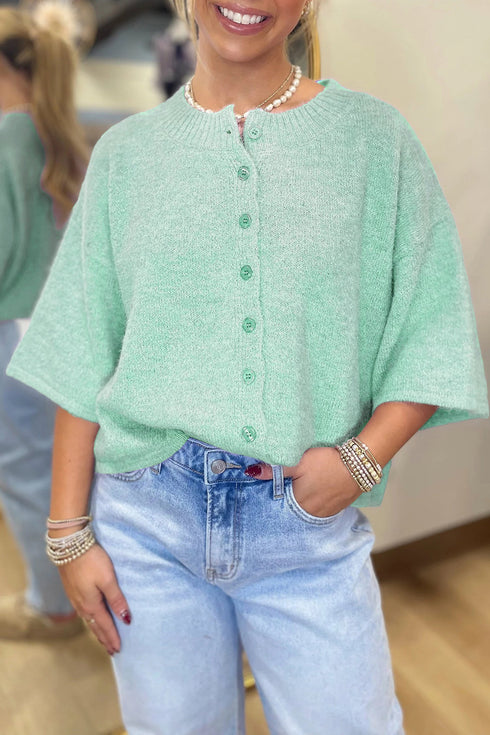 Soft Brushed Knit Elbow Sleeve Button Front Cardigan