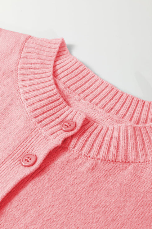Soft Brushed Knit Elbow Sleeve Button Front Cardigan