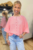 Soft Brushed Knit Elbow Sleeve Button Front Cardigan