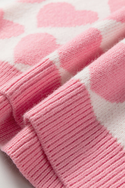 Soft Brushed Knit Heart Print Pullover Sweater
