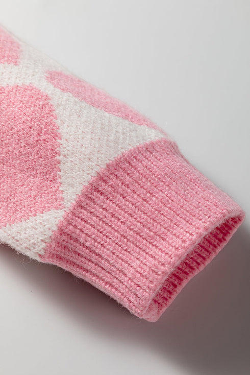 Soft Brushed Knit Heart Print Pullover Sweater