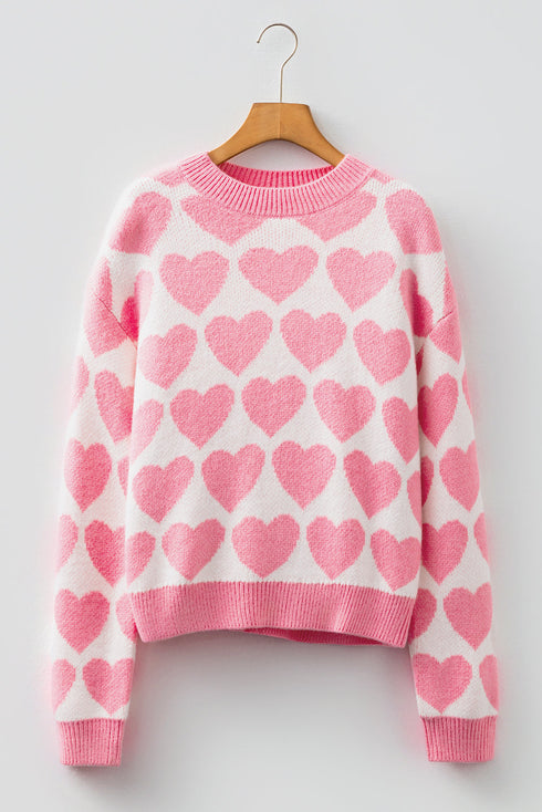 Soft Brushed Knit Heart Print Pullover Sweater