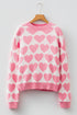 Soft Brushed Knit Heart Print Pullover Sweater