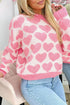 Soft Brushed Knit Heart Print Pullover Sweater