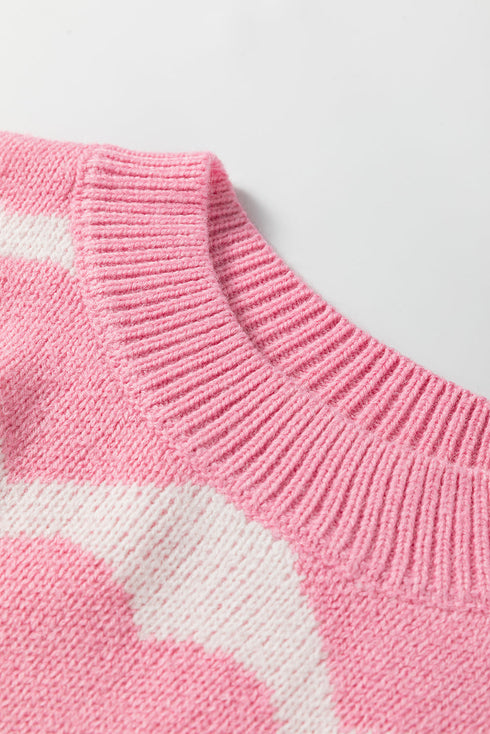 Soft Brushed Knit Heart Print Pullover Sweater