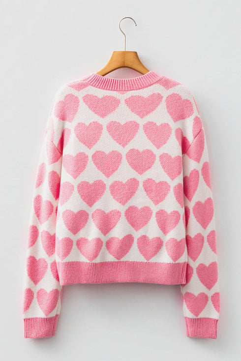 Soft Brushed Knit Heart Print Pullover Sweater