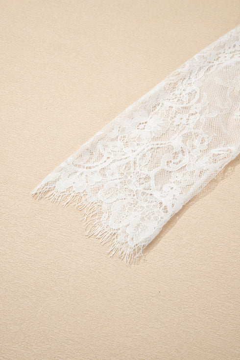 Soft Brushed Knit Sheer Lace Sleeve Pullover Sweater