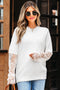 Soft Brushed Knit Sheer Lace Sleeve Pullover Sweater