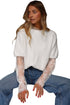 Soft Brushed Knit Sheer Lace Sleeve Pullover Sweater