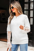 Soft Brushed Knit Sheer Lace Sleeve Pullover Sweater