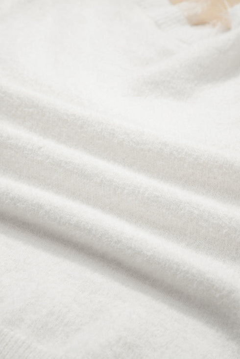 Soft Brushed Knit Sheer Lace Sleeve Pullover Sweater