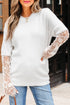 Soft Brushed Knit Sheer Lace Sleeve Pullover Sweater