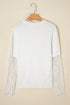Soft Brushed Knit Sheer Lace Sleeve Pullover Sweater